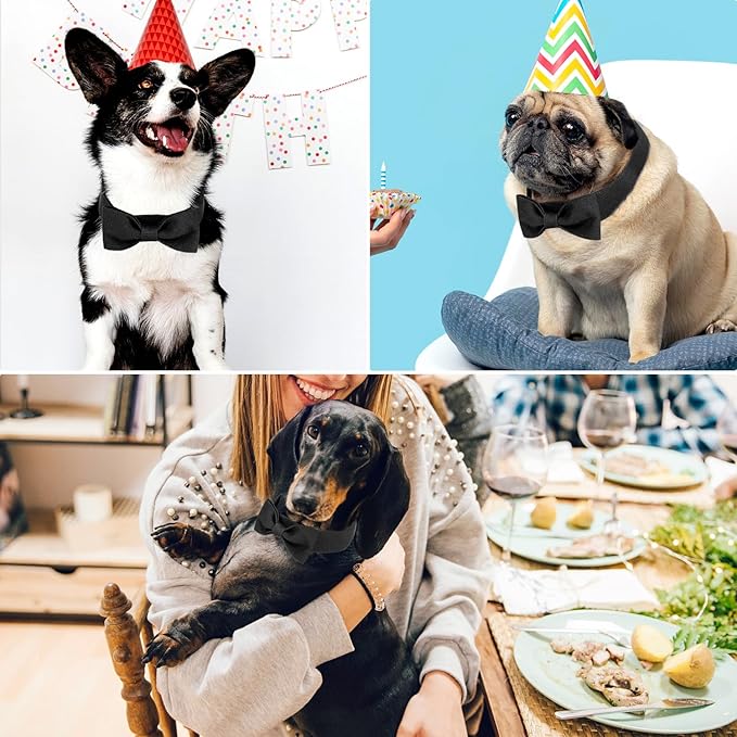 Segarty Bow Ties for Dogs, Adjustable Black Bowtie Collar for Small Medium Dogs, Durable Cats Neck Tie Tuxedo Comfortable Pets Bows Grooming Accessories for Formal Wedding Holiday Birthday Gift Party