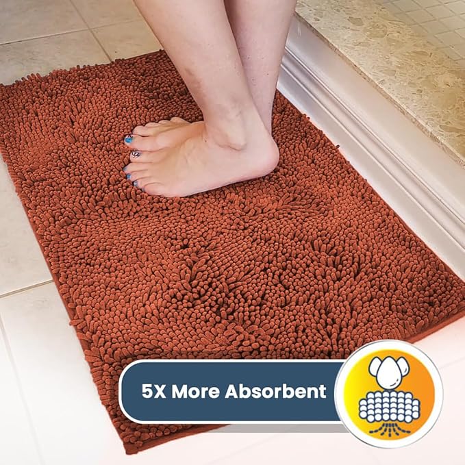 Muddy Mat® Shown on TV – Super Absorbent Microfiber Dog Door Mat for Muddy Paws, Non-Slip Washable Pet Rug, Quick Dry Chenille Entryway Carpet, Machine Washable Indoor Outdoor mat, Orange 60"x48"