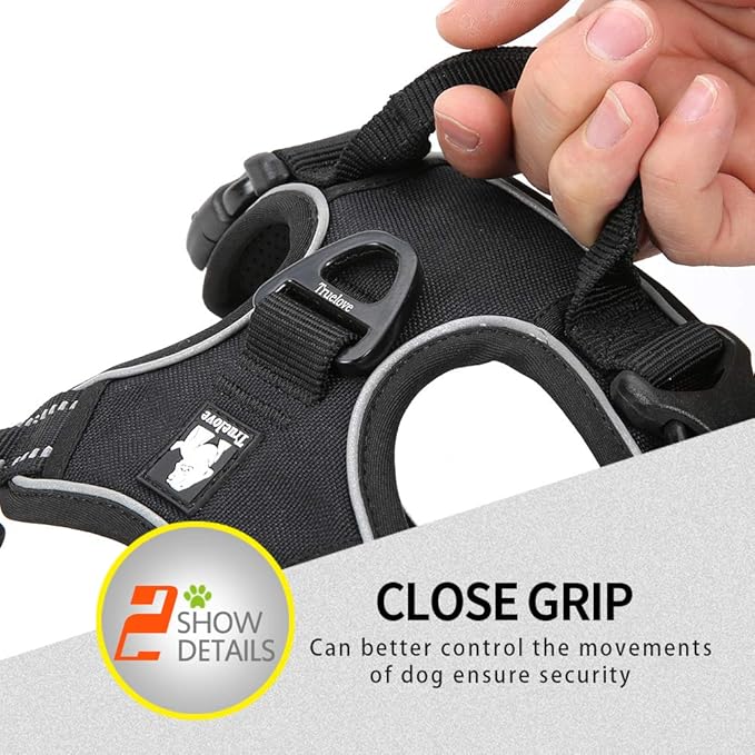 Soft Front Dog Harness .Best Reflective No Pull Harness with Handle and 2 Leash Attachments