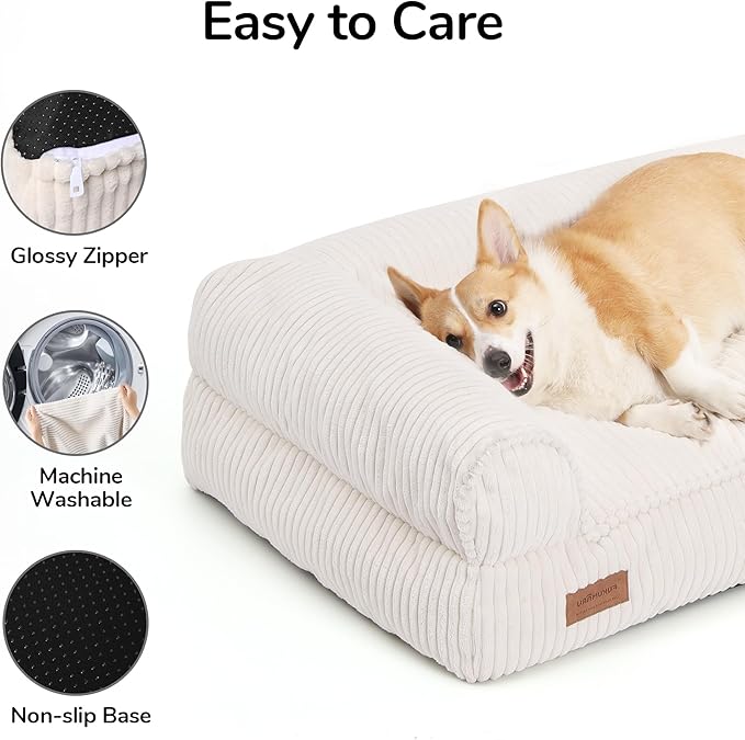 FUKUMARU Cute Dog Bed, Fluffy Pet Bed with TPU Layer Keeping Lining Dry, Dog Couch Medium Size Dogs Easy to Care, Warm Cat Bed with Removable Zipper Cover, 36inch, Large, Cream