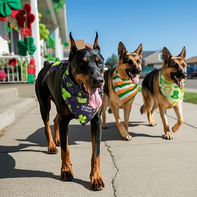 Vehomy 3-Pack St. Patrick's Day Dog Bandana Reversible Dog Bandanas Shamrock Dog Scarfs Cat Triangular Bibs Pet Irish Bandanas Scarves for Small Medium Large Dogs XL