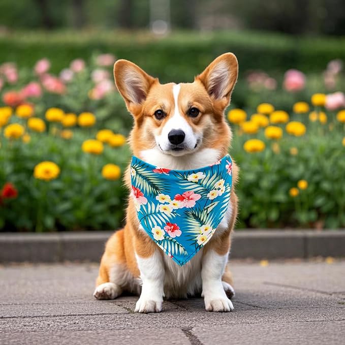 100PCS Dog Bandanas Floral Spring Flowers Bulk for Small Medium Dog Pink Purple Bule Kerchief Triangle Bibs Head Scarves for Boys Girls Grooming Accessories Costume