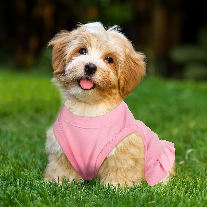 Weewooday 6 Pieces Dog Dresses Shirt Skirt Dog Sleeveless Dress Breathable Pet Shirts with Ruffles Pet Sundress Outfits for and Cats(XS Size)