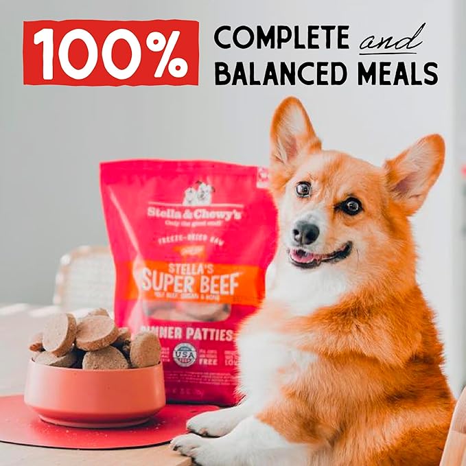 Stella & Chewy's Freeze-Dried Raw Dinner Patties - Beef Recipe - High Protein Grain-Free Puppy & Dog Food - Perfect For Picky Eaters - 14 oz