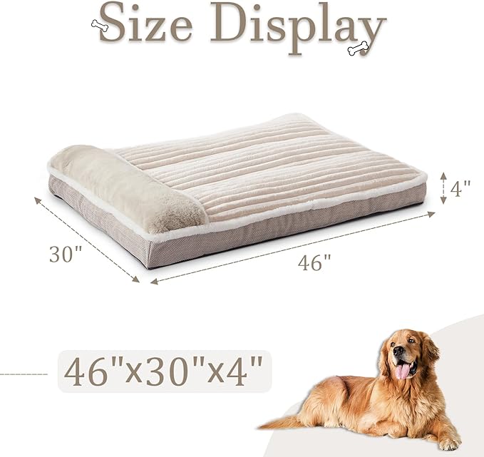 Dog Bed for Large Dogs, Dog Mattress with Pillow for Crate Kennel, Sofa pet Bed, Super Soft pet Bed for Medium, Jumbo, Small Dogs Breeds (Beige, XX-Large:(46"x30"x4")