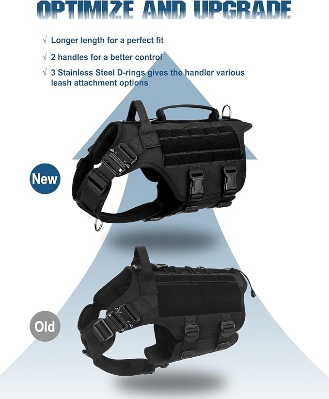 Tactical Dog Harness - PETNANNY Dog Harness Service Dog Vest for Large Breed Dog, Hook and Loop Panel for Service Dog Patchs, Work Dog MOLLE Vest with Handle for Walking Hiking Training(Black,XL)