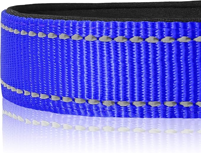 Joytale Reflective Dog Collar,Soft Neoprene Padded Breathable Nylon Pet Collar Adjustable for Large Dogs,Navy Blue,L
