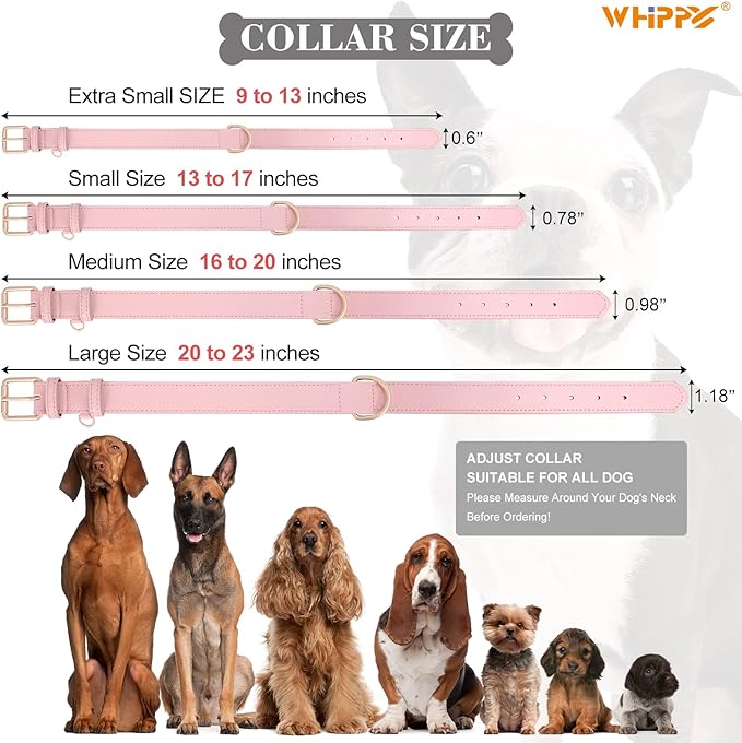 WHIPPY Airtag Leather Dog Collar GPS Tracker Air Tag Puppy Collar Adjustable Soft Leather Padded Dog Collar with Airtag Holder Case for Small Medium Large Dog Pet Backpack,Pink,XS