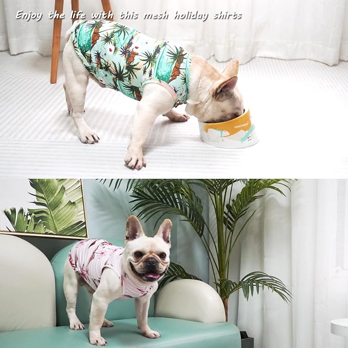 Hawaiian Dog Shirts,Quick Dry Summer Cooling Mesh Coconut Printing T-Shirt for Large Dogs,Pink+Green XXL