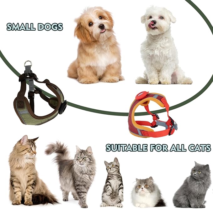 Airtag Cat Harness and Leash Set - Soft Nylon, Adjustable, Escape Proof, Reflective (Red, Medium)