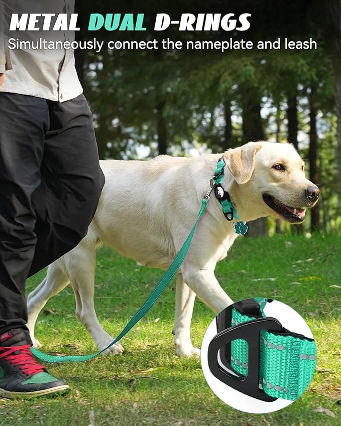 Joytale Airtag Dog Collar, Dual D-Rings, Reflective Pet Collar with Waterproof AirTag Holder, Soft Padded Adjustable for Medium Dogs, Teal, M