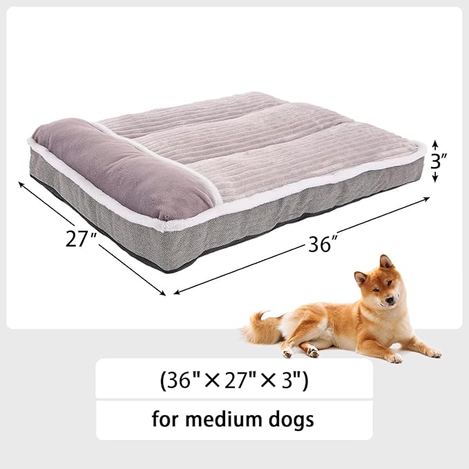 Dog Bed for Large Dogs, Dog Mattress with Pillow for Crate Kennel, Sofa pet Bed, Super Soft pet Bed for Medium, Jumbo, Small Dogs Breeds (Grey, Large:(36"x27"x3")