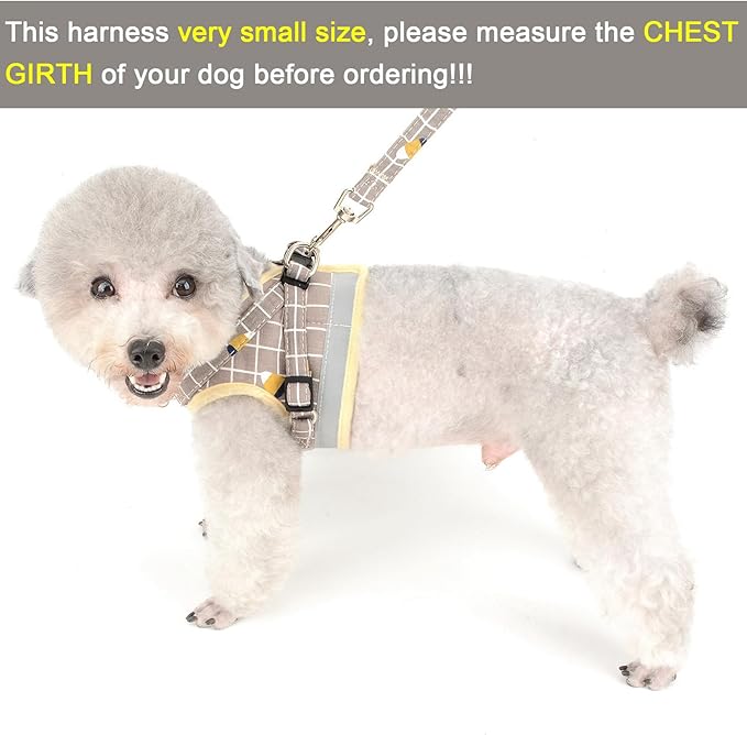 Zunea No Pull Small Dog Harness and Leash Set Adjustable Reflective Step-in Chihuahua Vest Harnesses Mesh Padded Plaid Escape Proof Walking Puppy Jacket for Boy Girl Pet Dogs Cats Khaki S