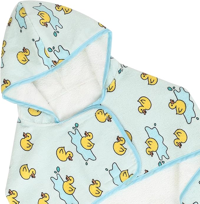HDE Dog Bathrobe Super Absorbent Quick Drying Towel with Hood for All Dog Breeds Sizes S-XXL - Rubber Duck Puddles - L