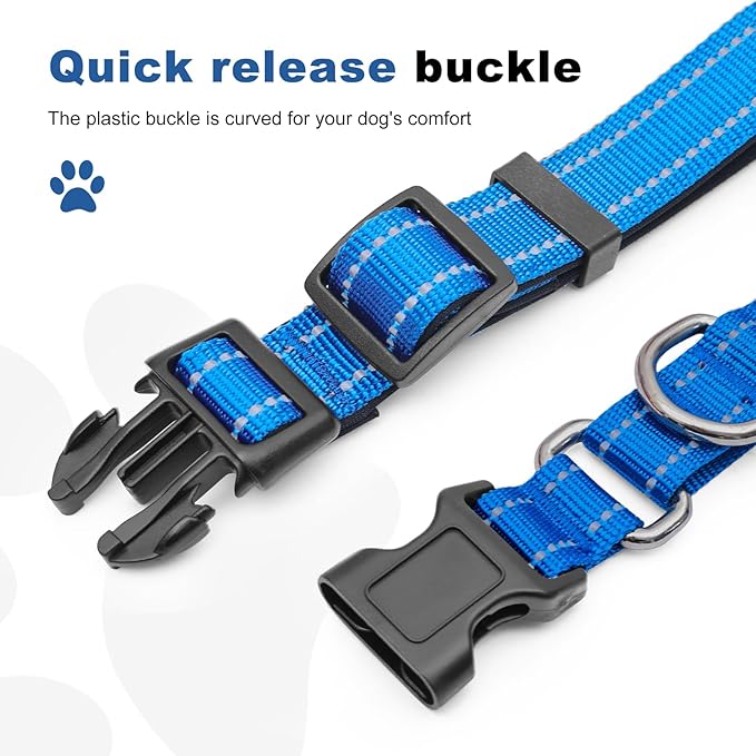 Reflective Martingale Dog Collars. Dog Collar with Quick Release Buckle. Adjustable Soft Padded Breathable Nylon Pet Collar Suitable for Puppies for Small Medium Large Dogs.