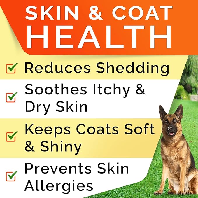 STRELLALAB Omega 3 for Dogs - (180Ct) Fish Oil Treats - Allergy & Itch Relief Skin & Coat Supplement - Dry Itchy Skin, Anti Shedding & Hot Spots Treatment - Pet Salmon Oil Chews - Salmon Flavor