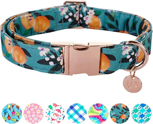 Peach Summer Cotton Dog Collar with Metal Buckle Gift Collar for Small Medium Large Girls or Boys Dogs Cute Durable Comfortable Pet Collars
