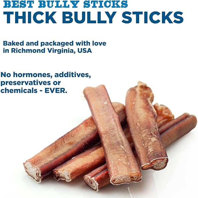 Best Bully Sticks 6 Inch Thick Bully Sticks - 18 Count (Pack of 1) - Natural, Grass-Fed, Single Ingredient, Grain and Rawhide Free, Ideal for Big Breeds