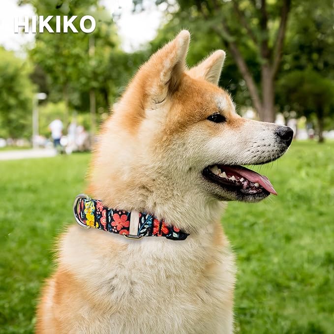Hikiko Martingale Collar for Dogs Cute Floral Dog Collar for Small Medium Large Dogs Soft Nylon Adjustable Dog Collars (Flower Grass,Large)
