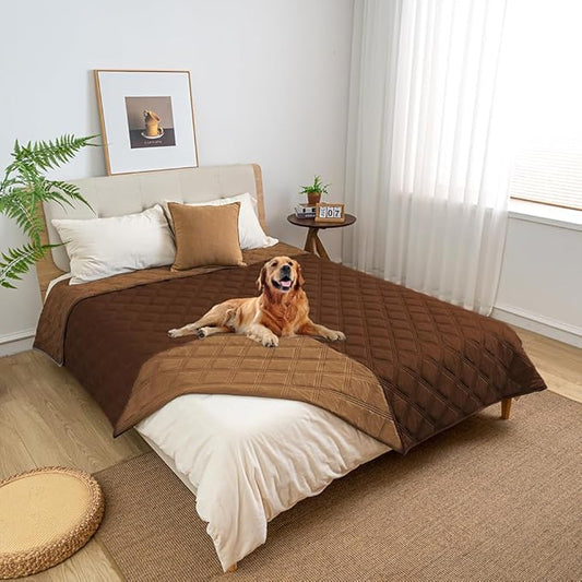 fuguitex Waterproof Dog Blanket Reversible for Small Dogs Resistant Leakproof Washable Couch Cushion Bed Protector Cover for Indoor Furniture Pet Friendly(82"*82",Brown+Chocolate