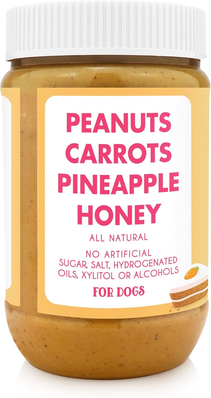 BUDDY BUDDER Carrot Cake, 100% Natural Healthy Peanut Butter Dog Treats, Stuff in Toy, Dog Pill Pocket, Made in USA, (17 oz Jars)