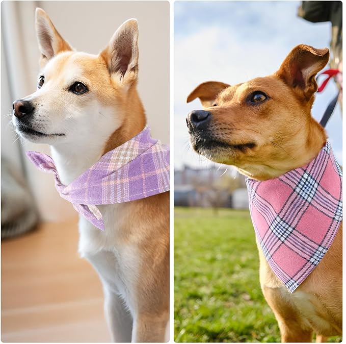 Segarty 30 Pack Triangle Dog Bandanas, 22.8"x15.7" Plaid Bibs Washable Pet Scarf Accessories Bulk for Small Medium Dogs Cats Large Puppy, Adjustable Reversible Boy Pets Birthday Kerchief