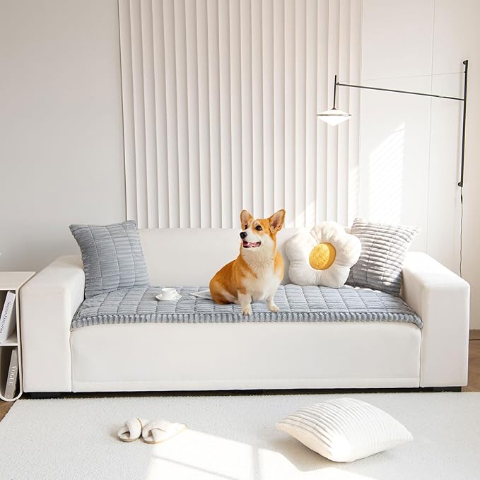 OTOB Couch Cover for Dogs Washable, Non Slip Plush Sofa Covers, Soft Fuzzy Durable Kids Pet Friendly Furniture Protector Covers (Light Gray, 27.6" x 70.9")