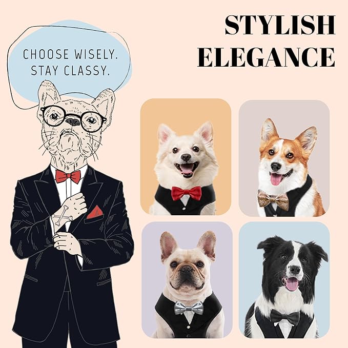 Dog Tuxedo for Wedding Outfit, Dog Suit and Tie Costumes for Birthday, Halloween, Cosplay, Christmas Party, Pet Formal Wear with Bowtie, Tux for Medium Large Dogs, Bulldog, Labrador, Husky