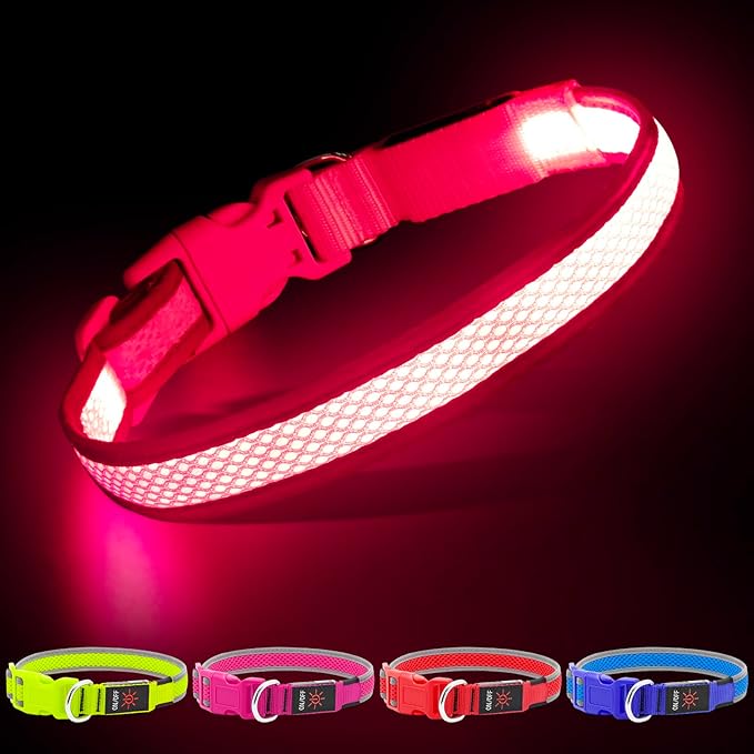 YFbrite Light up Dog Collar, USB Rechargeable LED Puppy Collar Super Bright Adjustable Glowing Dog Lights for Night Walking (Pink, Large)