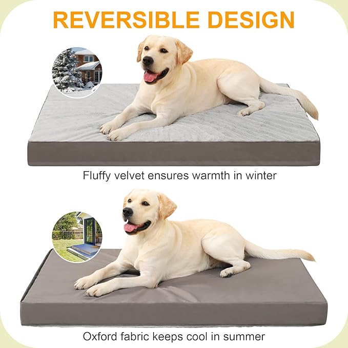 KSIIA Orthopedic Dog Bed Dog Crate Bed Waterproof Dog beds for Extra Large Dogs Deluxe Plush Washable Dog Bed with Egg Crate Foam & Removable Cover, 47 x 29 Inch, Gray