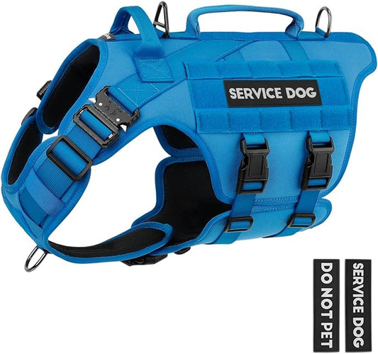 Tactical Dog Harness - PETNANNY Dog Harness Service Dog Vest for Large Breed Dog, Hook and Loop Panel for Service Dog Patchs, Work Dog MOLLE Vest with Handle for Walking Hiking Training(Blue,M)