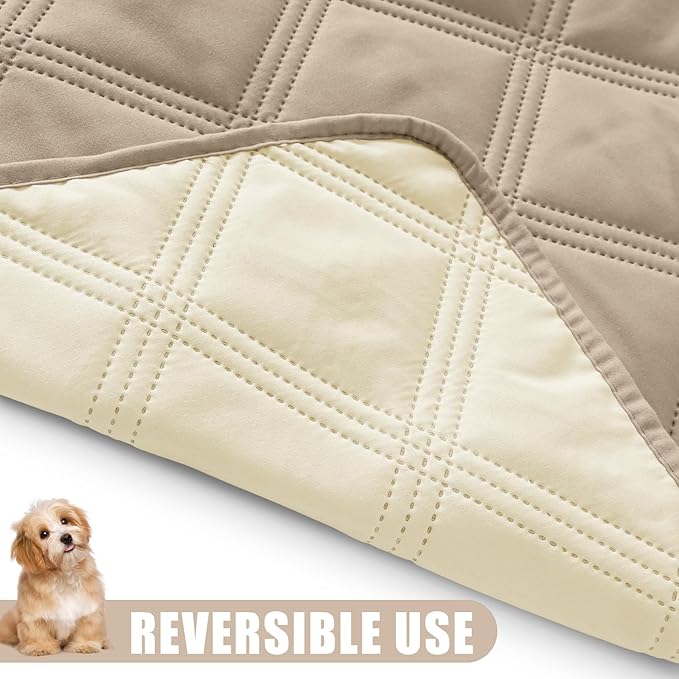 Smiry Waterproof Dog Bed Cover Blanket 82x102, Soft Reversible Pet Blanket, Washable Leakproof Cats Dogs Couch Cover for Sofa, Couch, Furniture, Taupe/Beige