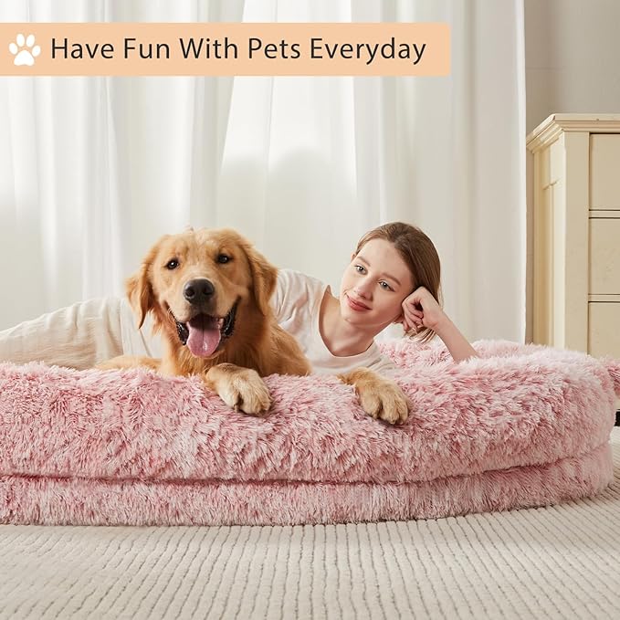 WNPETHOME Human Dog Bed for Adult,71"x 46"Foam Human Sized Dog Beds for People,Fluffy Gaint Dogs Bed for People with Washable Cover & Non-Slip Bottom