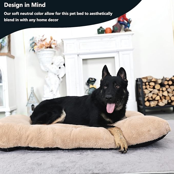 nononfish Dog Crate Bed 48 x 30 Washable fit Metal Crates or Kennel,XXL Kennel Mat for Extra Large Dogs with Anti-Slip Bottom,Jumbo Plus Pet Sleeping Mattress for up to 100 lbs Dogs,Light Brown