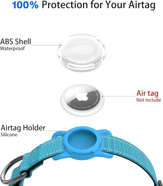 Dog Collar with QR Code, Reflective Dog Collar, Soft Neoprene Padded & Safety Locking Buckle Adjustable Pet Collar (Blue, M-with Airtag Holder)