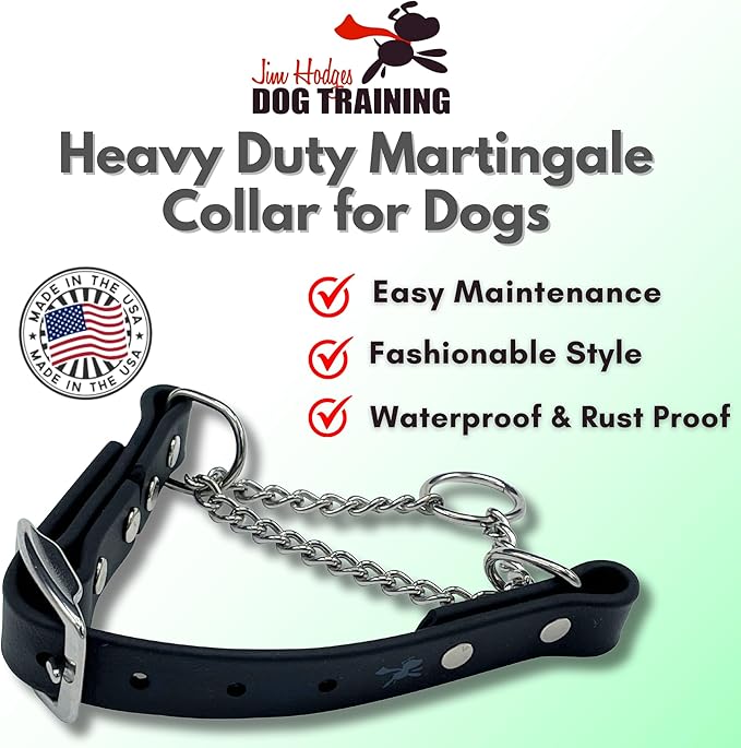 Martingale Collar for Dogs, Biothane, Stainless Steel Hardware, No Pull, Made in The USA, Professional Grade, XXL, Black