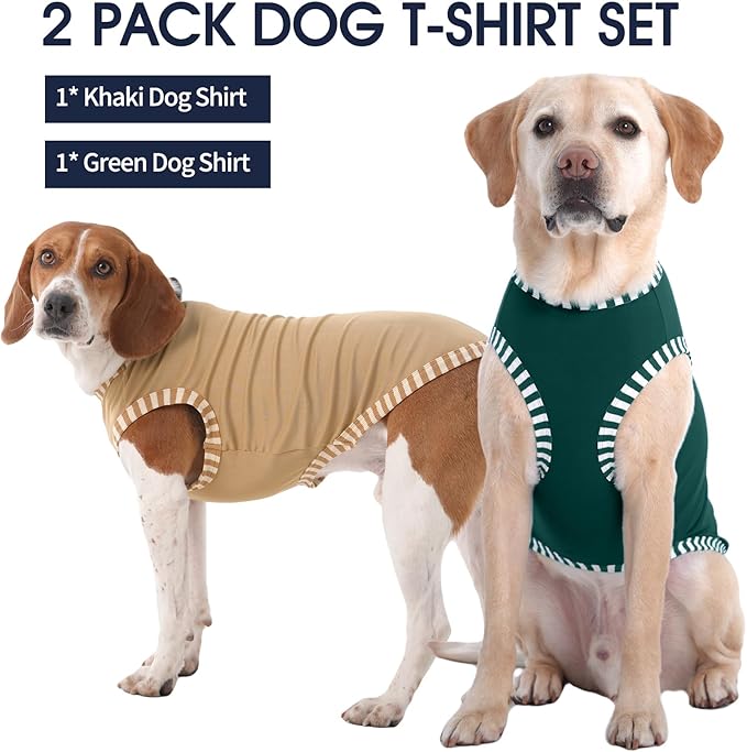 IECOii 2 Pack Dog T-Shirts for Small Medium Dogs,Lightweight & Comfortable – Easy to Wear,Machine Washable & Non - Fading – Perfect for Summer Indoor and Outdoor Use,Khaki+Green,Large
