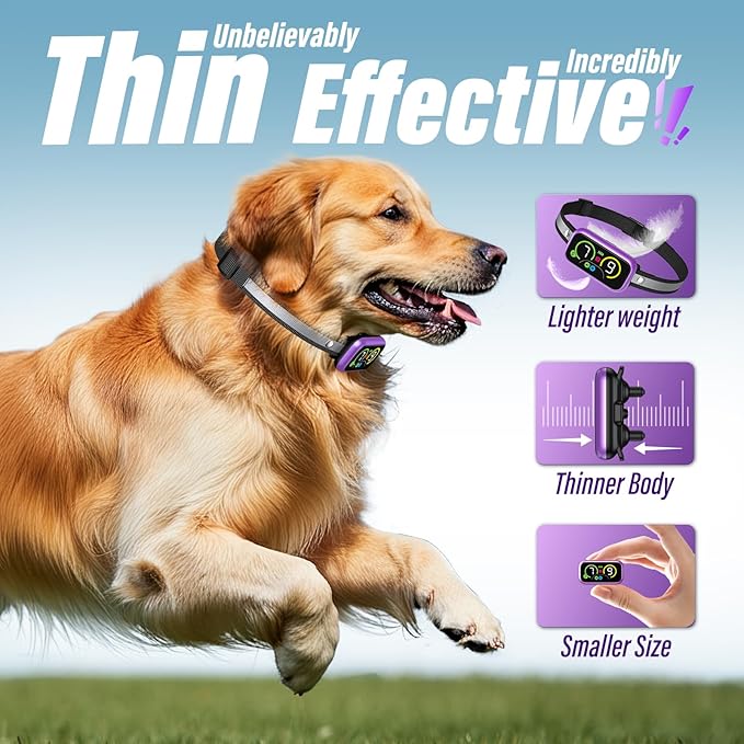 Dog Bark Collar for Large Medium Small Dogs, Smart Barking Collar, Effective No Bark Collar with Adjustable Beep Vibration Correction Modes, Automatic Anti Barking Device, IP67 Waterproof Purple