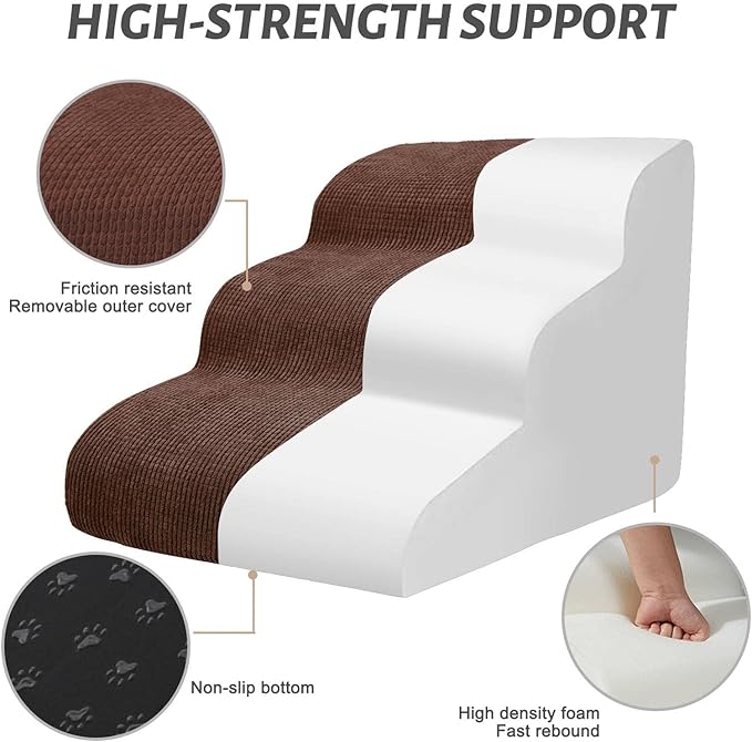 3-Step Dog Ramp and Stairs for Sofa and Chair - Non-Slip Sturdy Pet Steps for Small Dogs and Cats,15.7" H,Brown