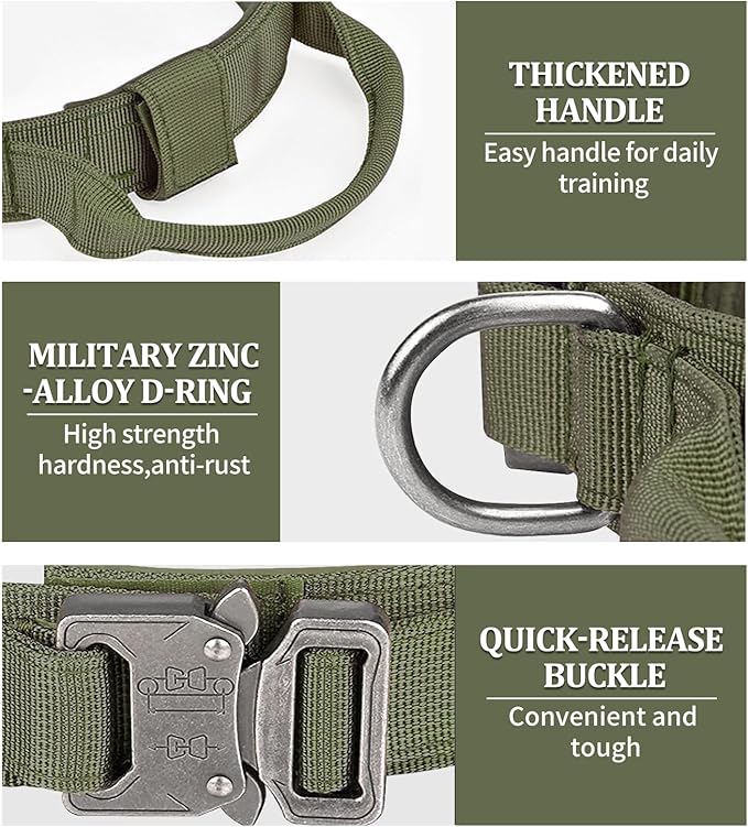 COOYOO Tactical Dog Collar Set, Adjustable Nylon Collar with Control Handle and Heavy Metal Buckle for Medium and Large Dogs