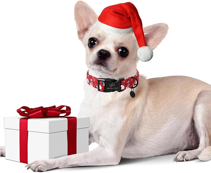 Red Christmas Dog Collar, Cute Snowman Christmas Collar with Quick Release, Comfortable Cotton Dog Collar for Puppy Girl Boy Dog