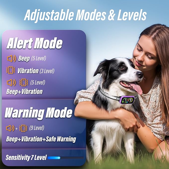 Dog Bark Collar for Large Medium Small Dogs, Smart Barking Collar, Effective No Bark Collar with Adjustable Beep Vibration Correction Modes, Automatic Anti Barking Device, IP67 Waterproof Purple