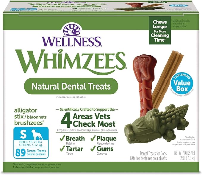 Wellness WHIMZEES Value Box Dog Dental Treats, Natural Chews, Small Size, (89 Count)