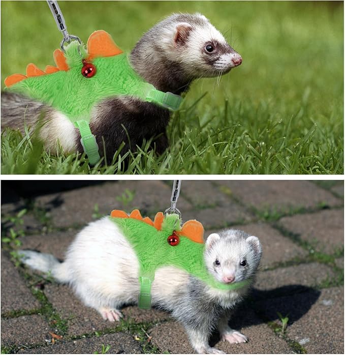 Ferret Harness, Ferret Leash, Ferret Harness and Leash Set with Safe Bell, Ferret Collar Small Animals Vest Harness for Puppy, Teacup Dog and Other Small Pet (Green)