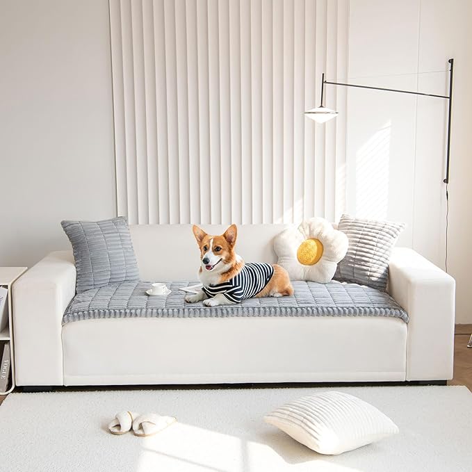 OTOB Sofa Cover Dog Couch Cover Protector, Non Slip Couch Cover for Dogs, Washable Fuzzy Pet Bed Furniture Protector, Boho Pet Friendly Sofa Covers for 2-3 Cushion(31.5" x 70.8'', Gray)