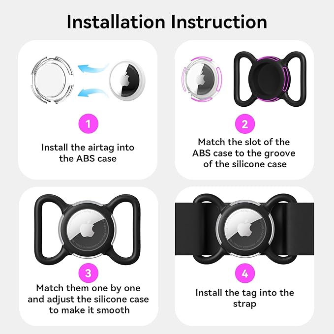 Waterproof Airtag Holder for Dog Collar, Soft Full-Body Protective Airtag Holder for Dog & Cat Collars, Ultra-Durable, Easy Installation, Lightweight Clear Airtag Case (Rose, Large)