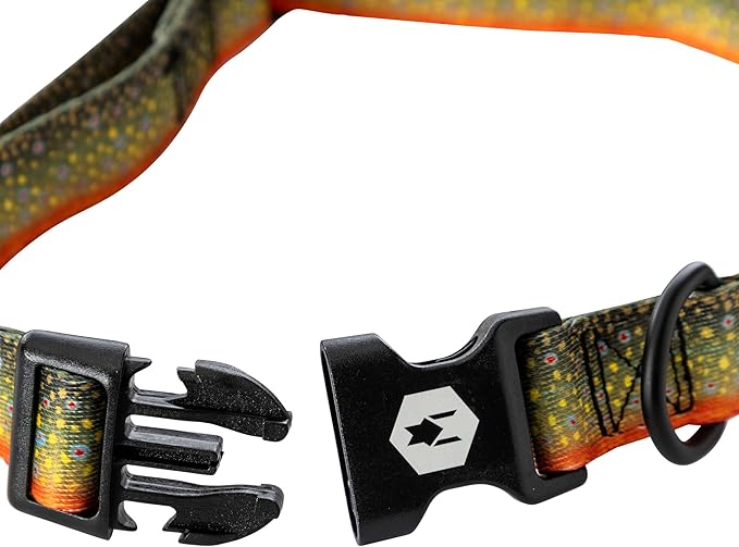 Wolfgang Heavy Duty, Adjustable Dog Collar with Quick Release Nylon Buckle for Walking & Training, BrookTrout Print, Small