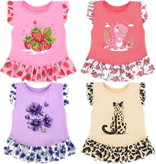 XPUDAC 4 Pack Dog Dresses Cute Printed Puppy Clothes for Small Dogs Girl Chihuahua Doggie Outfits Tank Top Vest Dresses Cat Apparel,Small(Chest-15.6")