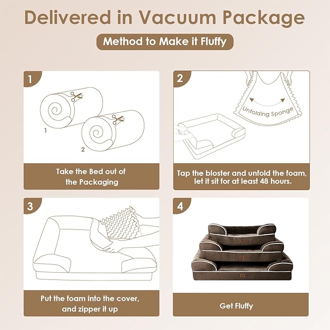 EHEYCIGA Orthopedic Dog Bed for Small Dogs, Waterproof Memory Foam Small Dog Beds with Sides, Non-Slip Bottom and Egg-Crate Foam Medium Pet Couch Bed with Washable Removable Cover, Brown
