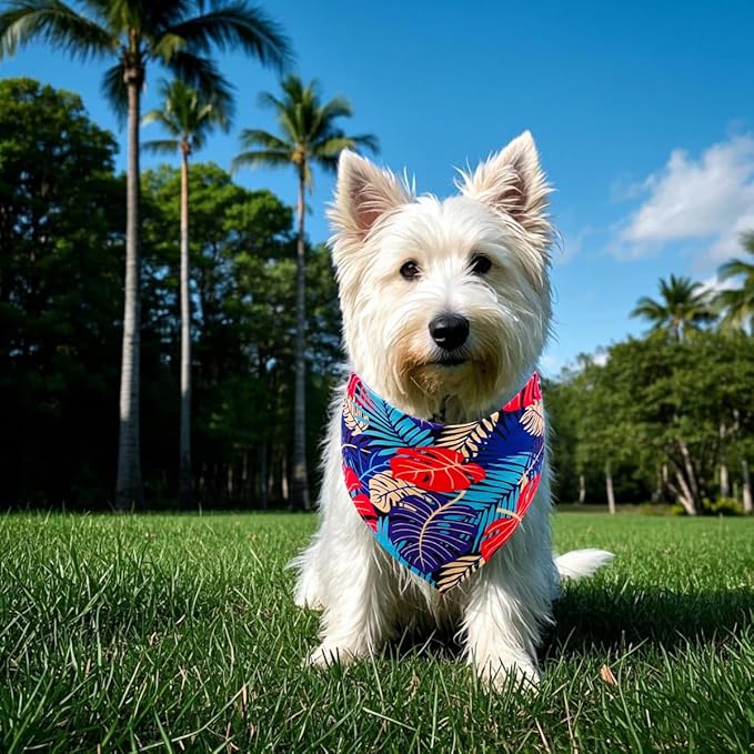100PCS Dog Bandanas Hawaii Bulk Summer for Small Medium Dog Palms Leaves Fruits Flamingos Bench Ocean Triangle Bibs Scarves Boys Girls Grooming Accessories